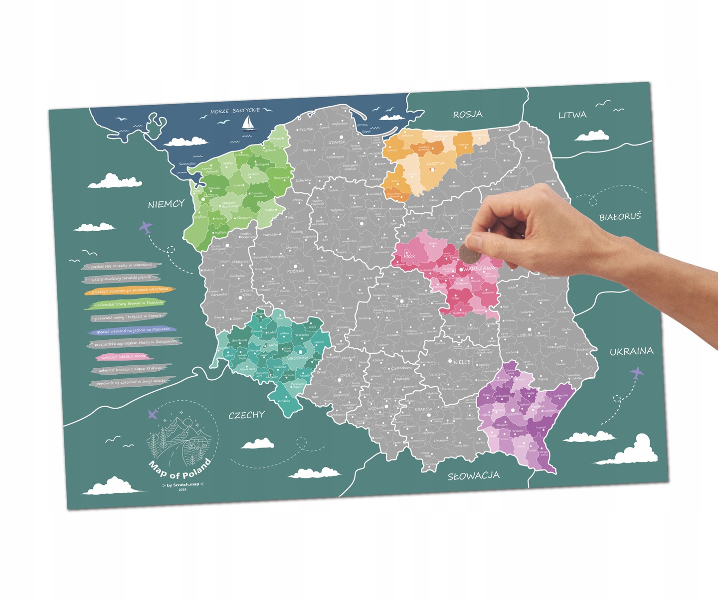 MAPA POLSKI - SREBRNA MAPA ZDRAPKA