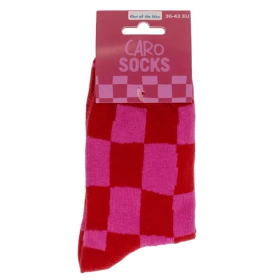 Skarpetki w Kratę - Kratka Typu Caro w Czerwieni i Różu - rozmiar 36-42