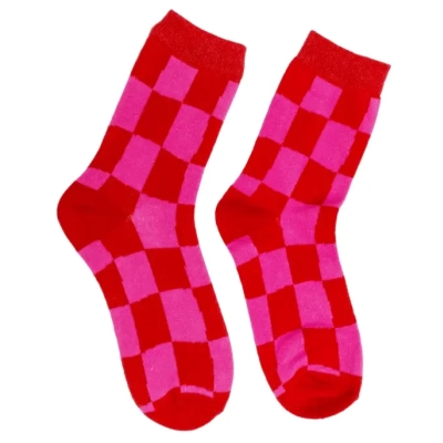 Skarpetki w Kratę - Kratka Typu Caro w Czerwieni i Różu - rozmiar 36-42