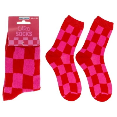 Skarpetki w Kratę - Kratka Typu Caro w Czerwieni i Różu - rozmiar 36-42