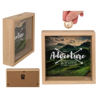 Drewniana Skarbonka Adventure Awaits - Motywacja do Spełniania Marzeń