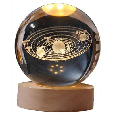 Kryształowa Kula LED - Układ Słoneczny na Drewnianej Podstawie USB