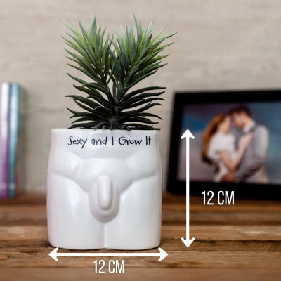 Odważna Doniczka w kształcie Męskiej Sylwetki z napisem „Sexy and I Grow It”