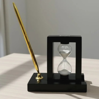 Dekoracyjny Zestaw na Biurko z 3-minutową Klepsydrą i Stojakiem na Długopis