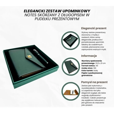 Elegancki Zestaw Upominkowy - Skórzany Notes z Długopisem w Pudełku Prezentowym