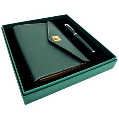 Elegancki Zestaw Upominkowy - Skórzany Notes z Długopisem w Pudełku Prezentowym