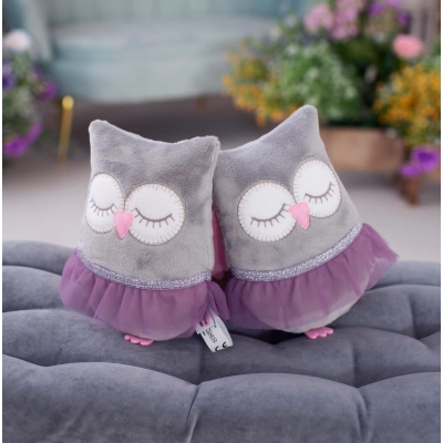 Szaro-Fioletowa Przytulanka Sówka - Ręcznie Szyta Maskotka - Produkcja Polska