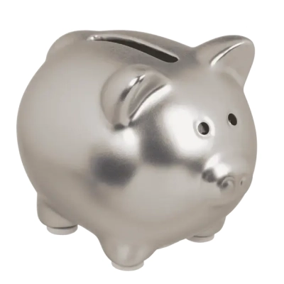 Srebrna Błyszcząca Świnka - Mała Ceramiczna Skarbonka z Zatyczką
