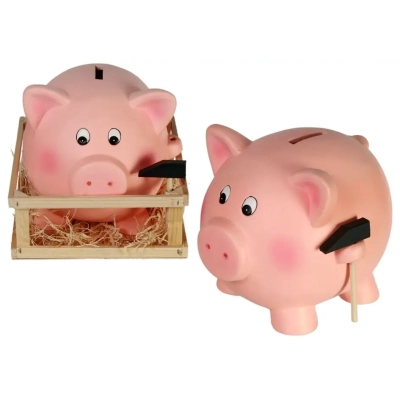 Skarbonka Świnka Gigant XXL z Młotkiem w Eleganckiej Drewnianej Skrzynce