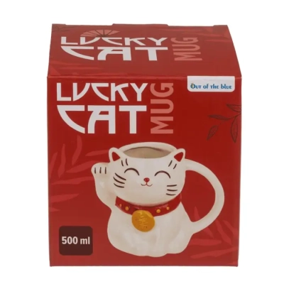 Czarny Kubek Lucky Cat - Kot Szczęścia 500 ml - Motyw Japońskiego Kota Maneki-neko