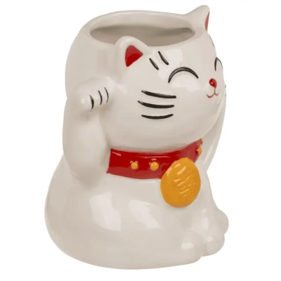 Biały Kubek Lucky Cat - Kot Szczęścia 500 ml - Motyw Japońskiego Kota Maneki-neko