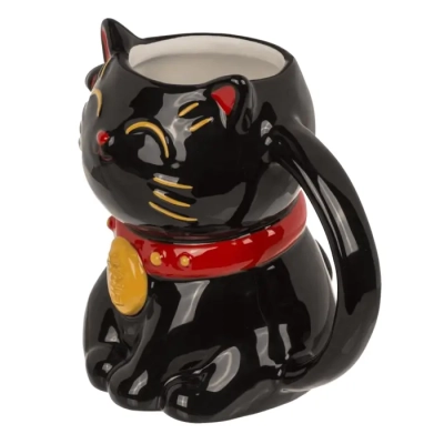 Czarny Kubek Lucky Cat - Kot Szczęścia 500 ml - Motyw Japońskiego Kota Maneki-neko