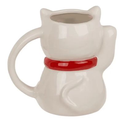 Biały Kubek Lucky Cat - Kot Szczęścia 500 ml - Motyw Japońskiego Kota Maneki-neko