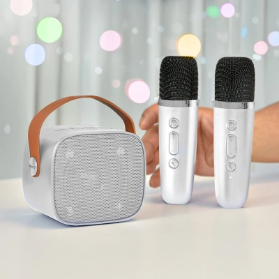 Bezprzewodowy Zestaw do Karaoke - 2 Mikrofony i Głośnik