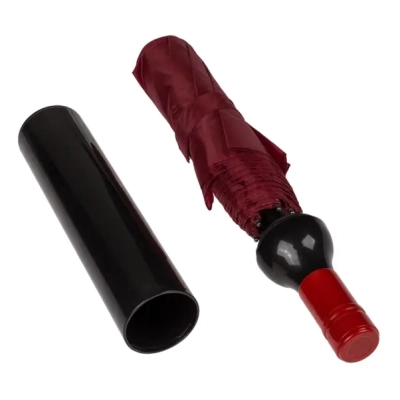 Elegancka Bordowa Parasolka w Etui w kształcie Butelki Wina