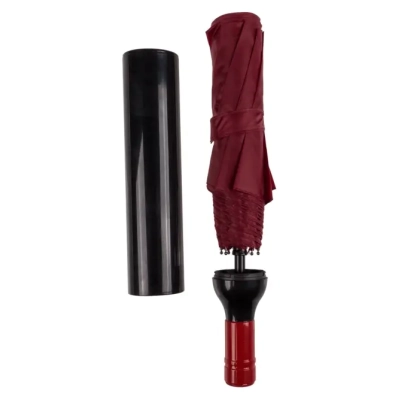 Elegancka Bordowa Parasolka w Etui w kształcie Butelki Wina