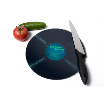 Szklana Płyta Winylowa - Stylowa Deska do Krojenia dla Melomanów