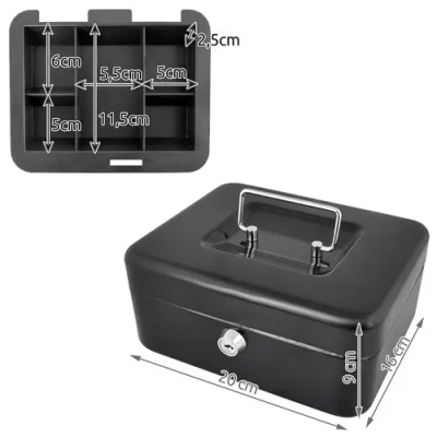 Kasetka Metalowa Sejf na Pieniądze Bilon Banknoty + Kluczyki