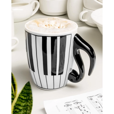 Muzyczny Kubek z Nutką i Klawiszami - Ręcznie Malowany 350 ml