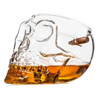 Kuloodporna Szklanka Czaszka do Whisky z Zatopionym Pociskiem