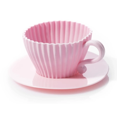 Nieprzywierające Silikonowe Foremki do Muffinek - Różowe Filiżanki 4 szt.