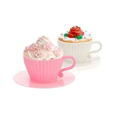 Nieprzywierające Silikonowe Foremki do Muffinek - Różowe Filiżanki 4 szt.