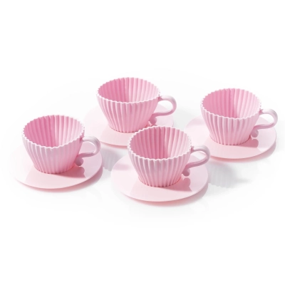 Nieprzywierające Silikonowe Foremki do Muffinek - Różowe Filiżanki 4 szt.