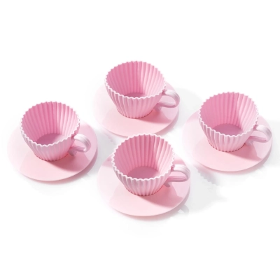 Nieprzywierające Silikonowe Foremki do Muffinek - Różowe Filiżanki 4 szt.