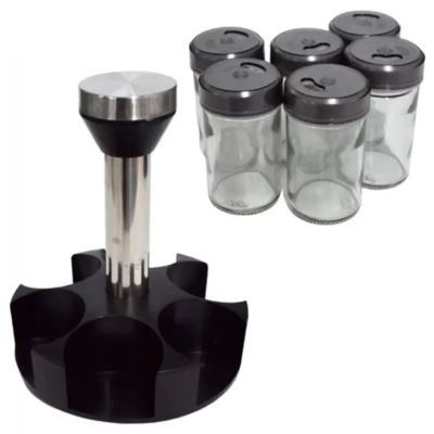 Przyprawnik Organizer Obrotowy 360° na Przyprawy - 6 Szklanych Pojemników z Dozownikiem