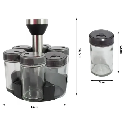 Przyprawnik Organizer Obrotowy 360° na Przyprawy - 6 Szklanych Pojemników z Dozownikiem