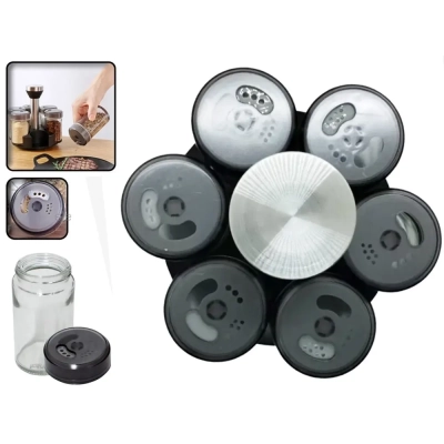 Przyprawnik Organizer Obrotowy 360° na Przyprawy - 6 Szklanych Pojemników z Dozownikiem