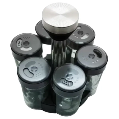 Przyprawnik Organizer Obrotowy 360° na Przyprawy - 6 Szklanych Pojemników z Dozownikiem