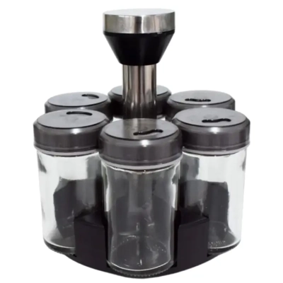 Przyprawnik Organizer Obrotowy 360° na Przyprawy - 6 Szklanych Pojemników z Dozownikiem