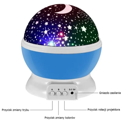 Lampka Nocna LED Projektor Gwiazd - Kula Obrotowa 360°