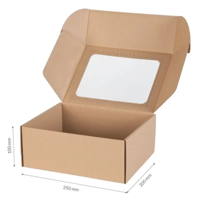 Pudełko Fasonowe z okienkiem 25 x 20 x 10 cm + Wełna Drzewna