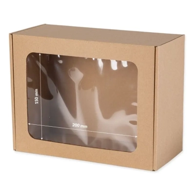 Pudełko Fasonowe z okienkiem 25 x 20 x 10 cm + Wełna Drzewna