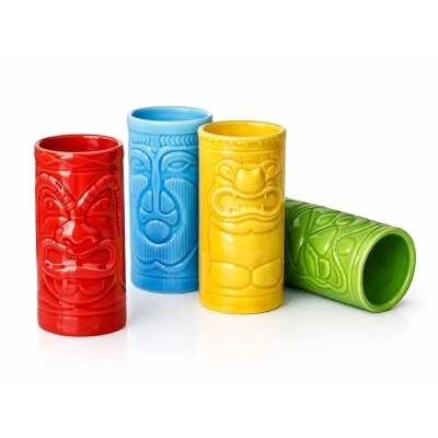 Kolorowe Kieliszki Tiki do Shotów - Ceramiczny Zestaw w Tropikalnym Stylu