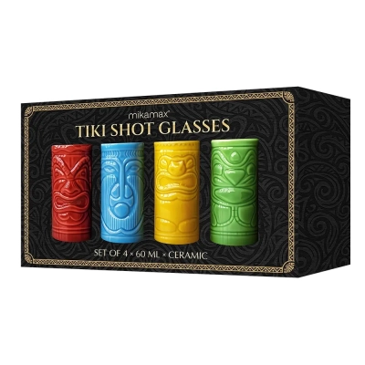 Kolorowe Kieliszki Tiki do Shotów - Ceramiczny Zestaw w Tropikalnym Stylu