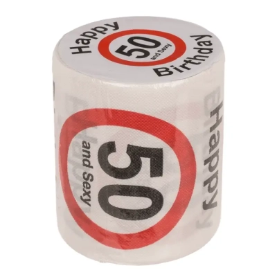 Papier Toaletowy na 50 Urodziny z napisem Happy & Sexy - Zabawny Prezent na 50-stkę