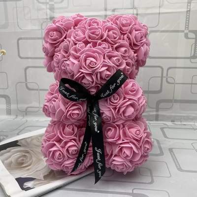 Różowy Miś z Róż - 25 cm + Pudełko na Prezent