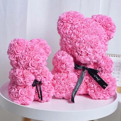 Różowy Miś z Róż - 25 cm + Pudełko na Prezent